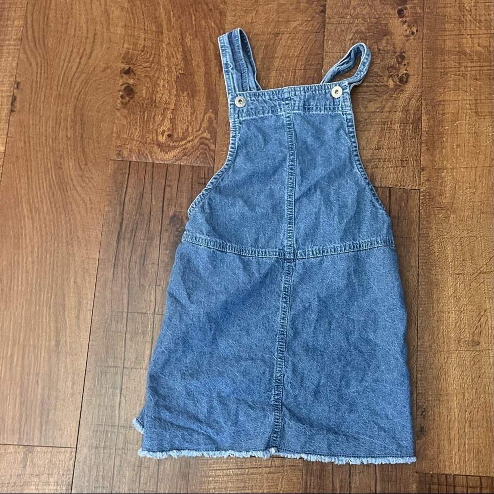 Lucky brand girls blue jeans dress Sz small/7 frayed hem adjustable strap